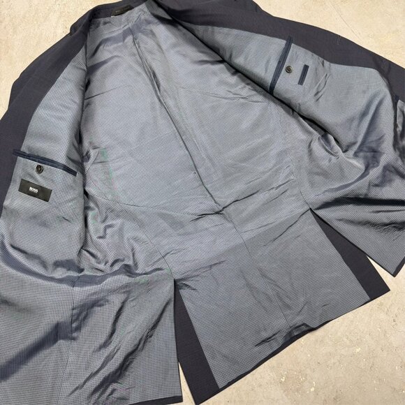 Hugo Boss Suit 2pc Micro-Check Textured Navy Blue Wool Keys/Shaft 46R 40x30 - Picture 6 of 12